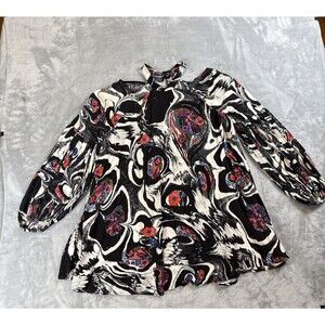 Free People Small Drift Away Tunic Dress Black White Abstract Cold Shoulder Boho